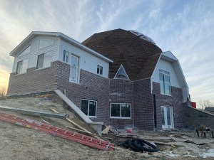 Southeast view with finished brick